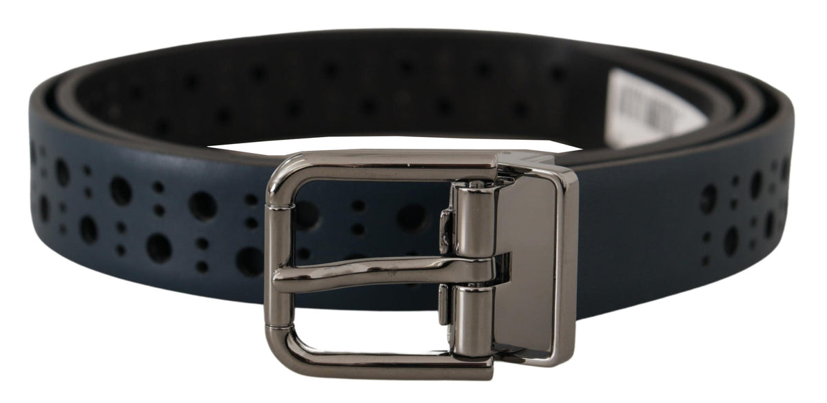 Dolce & Gabbana Navy Blue Perforated Leather Skinny Metal Buckle Belt marineblau