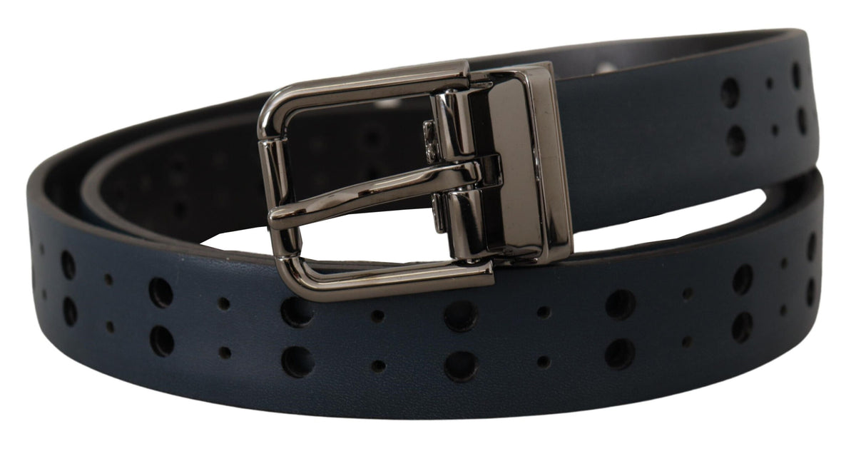 Dolce & Gabbana Blue Perforated Skinny Leather Metal Buckle Belt blau