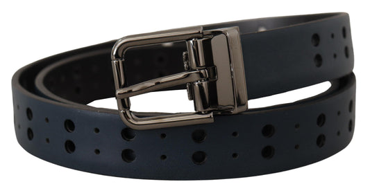 Dolce & Gabbana Blue Perforated Skinny Leather Metal Buckle Belt blau