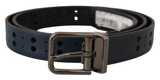 Dolce & Gabbana Blue Perforated Skinny Leather Metal Buckle Belt blau