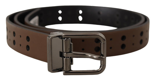 Dolce & Gabbana Dark Brown Perforated Leather Metal Belt braun