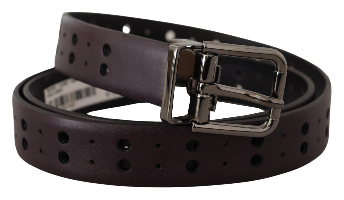 Dolce & Gabbana Burgundy Leather Perforated Metal Buckle Belt bordeaux