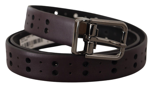 Dolce & Gabbana Burgundy Leather Perforated Metal Buckle Belt bordeaux