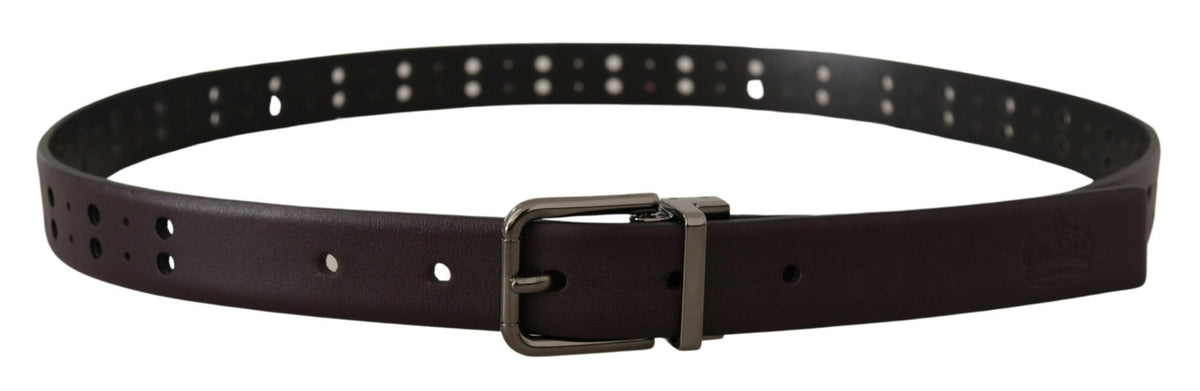 Dolce & Gabbana Burgundy Leather Perforated Metal Buckle Belt bordeaux