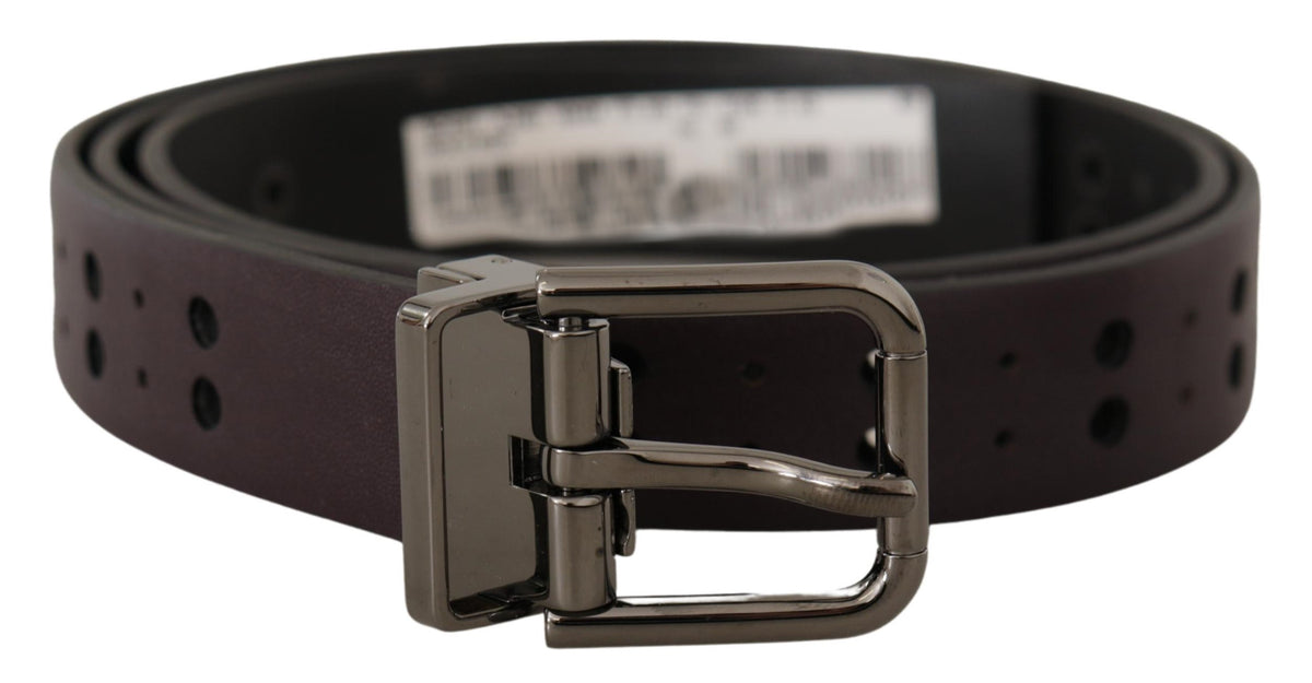 Dolce & Gabbana Burgundy Leather Perforated Metal Buckle Belt bordeaux