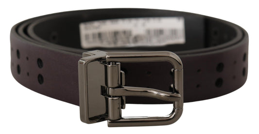 Dolce & Gabbana Burgundy Leather Perforated Metal Buckle Belt bordeaux