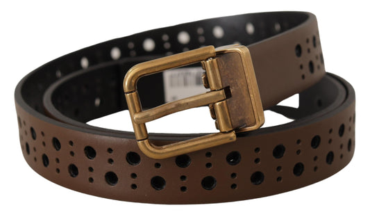 Dolce & Gabbana Brown Leather Perforated Crown Belt braun
