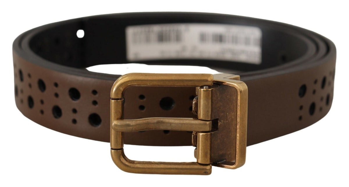Dolce & Gabbana Brown Leather Perforated Crown Belt braun