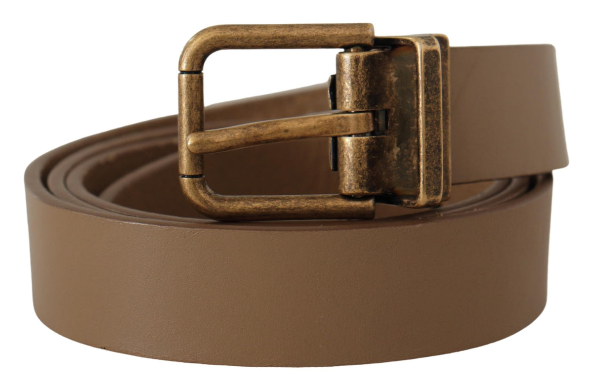 Dolce & Gabbana Brown Solid Leather Brass Buckle Classic Belt braun