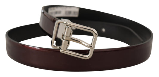 Dolce & Gabbana Brown Patent Leather Silver Metal Buckle Belt braun