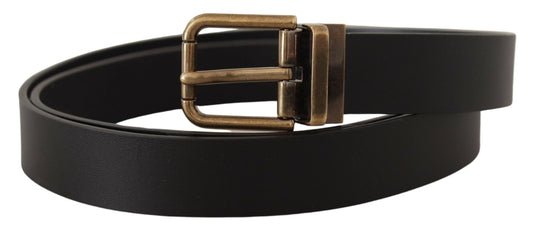 Dolce & Gabbana Black Leather Brass Metal Box Buckle Belt schwarz