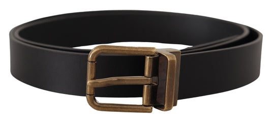 Dolce & Gabbana Black Leather Brass Metal Box Buckle Belt schwarz