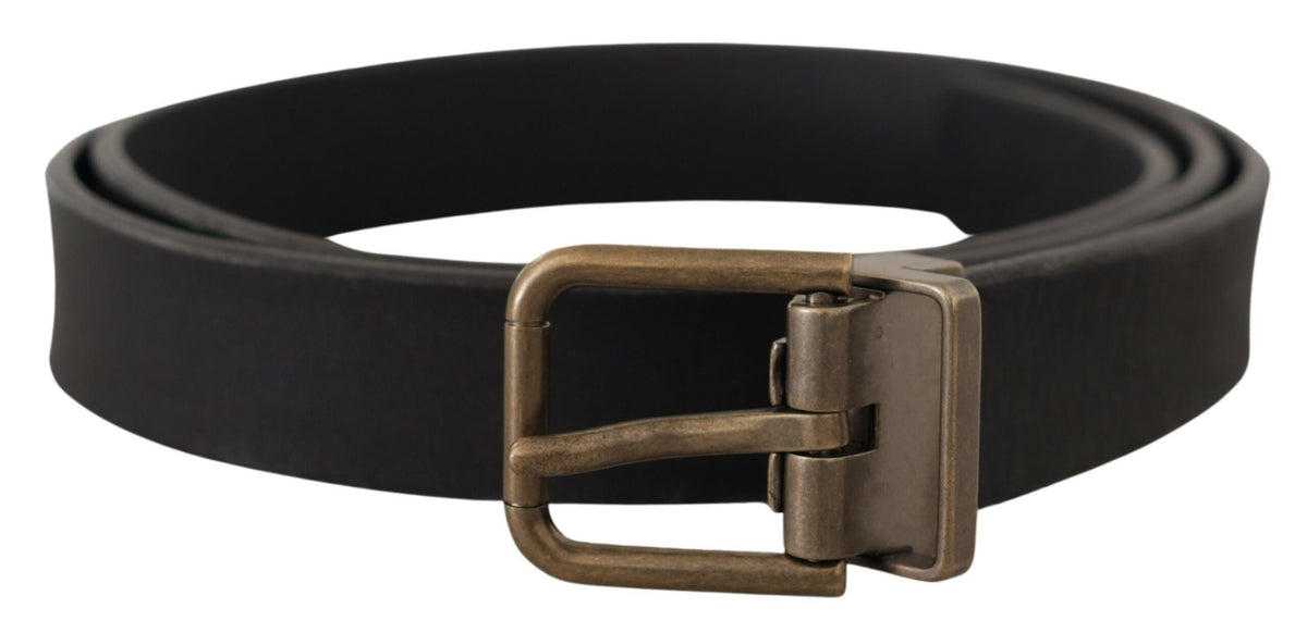 Dolce & Gabbana Black Leather Brass Metal Grain Buckle Classic Belt schwarz