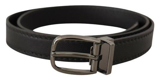 Dolce & Gabbana Black Leather Metal Logo Buckle Belt schwarz