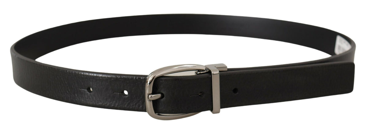 Dolce & Gabbana Black Leather Silver Chrome Metal Logo Buckle Belt schwarz