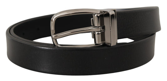 Dolce & Gabbana Black Leather Silver Chrome Metal Logo Buckle Belt schwarz