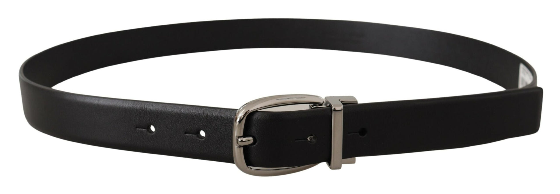 Dolce & Gabbana Black Leather Silver Metal Chrome Logo Buckle Belt schwarz