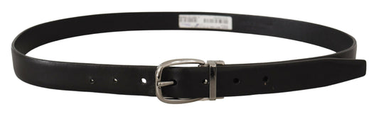 Dolce & Gabbana Black Leather Chrome Logo Metal Buckle Belt schwarz