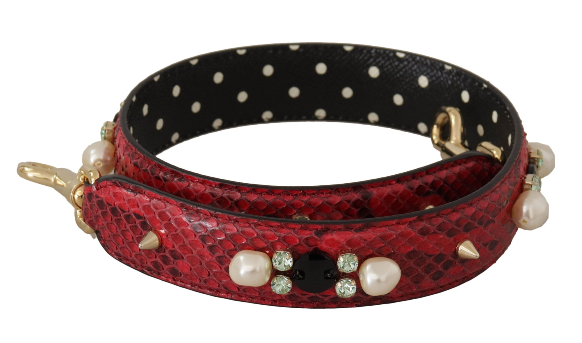 Dolce & Gabbana Red Exotic Leather Crystals Bag Shoulder Strap Curated Luxury Accessories by Orvyn