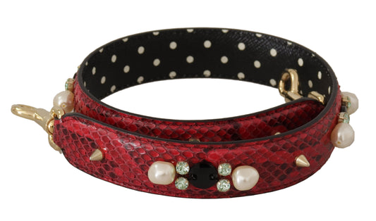 Dolce & Gabbana Red Exotic Leather Crystals Bag Shoulder Strap Curated Luxury Accessories by Orvyn