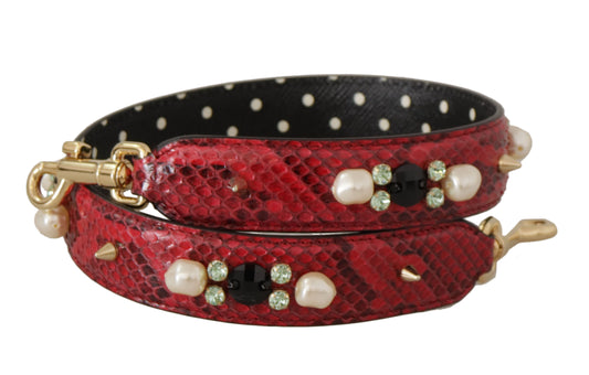 Dolce & Gabbana Red Exotic Leather Crystals Bag Shoulder Strap Curated Luxury Accessories by Orvyn