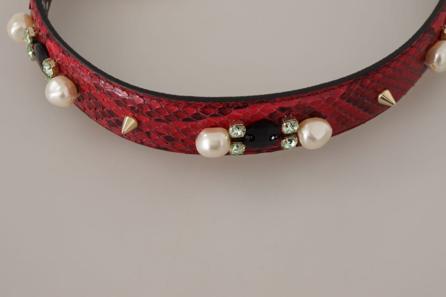 Dolce & Gabbana Red Exotic Leather Crystals Bag Shoulder Strap Curated Luxury Accessories by Orvyn
