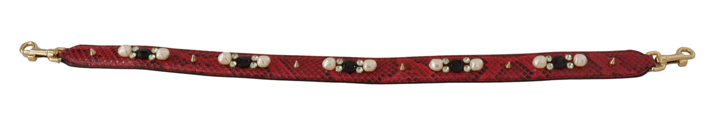 Dolce & Gabbana Red Exotic Leather Crystals Bag Shoulder Strap Curated Luxury Accessories by Orvyn