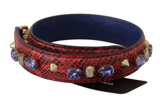 Dolce & Gabbana Red Exotic Leather Crystals Bag Shoulder Strap Curated Luxury Accessories by Orvyn