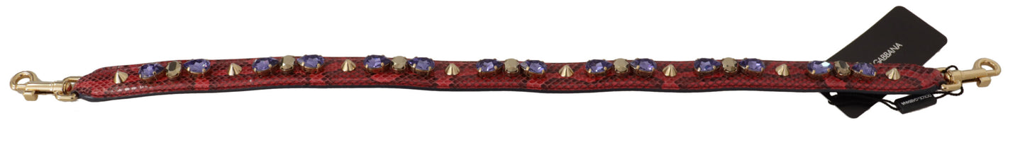 Dolce & Gabbana Red Exotic Leather Crystals Bag Shoulder Strap Curated Luxury Accessories by Orvyn