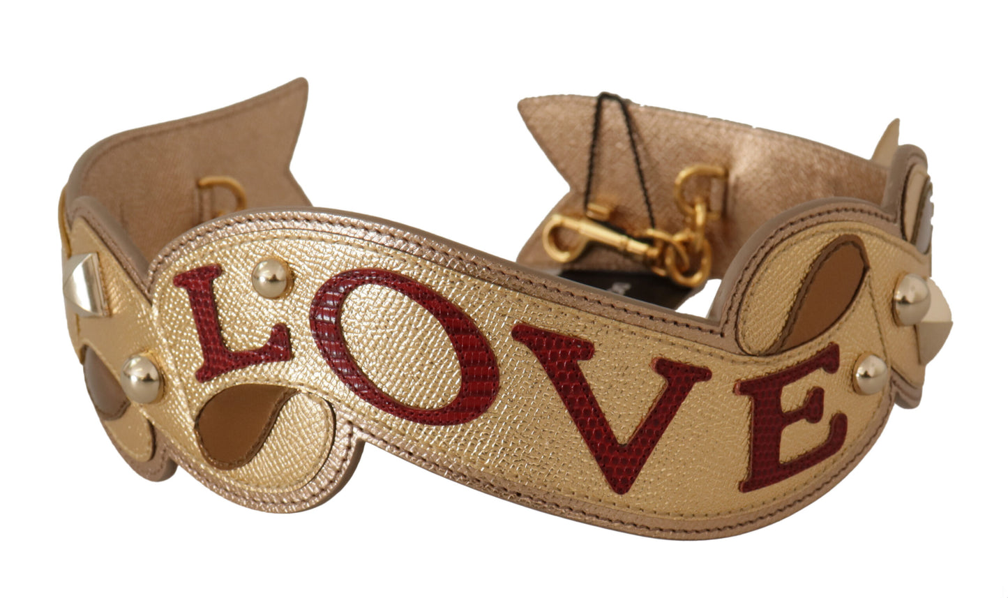 Dolce & Gabbana Gold Leather LOVE Patch Bag Shoulder Strap Curated Luxury Accessories by Orvyn