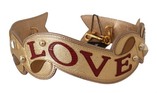 Dolce & Gabbana Gold Leather LOVE Patch Bag Shoulder Strap Curated Luxury Accessories by Orvyn