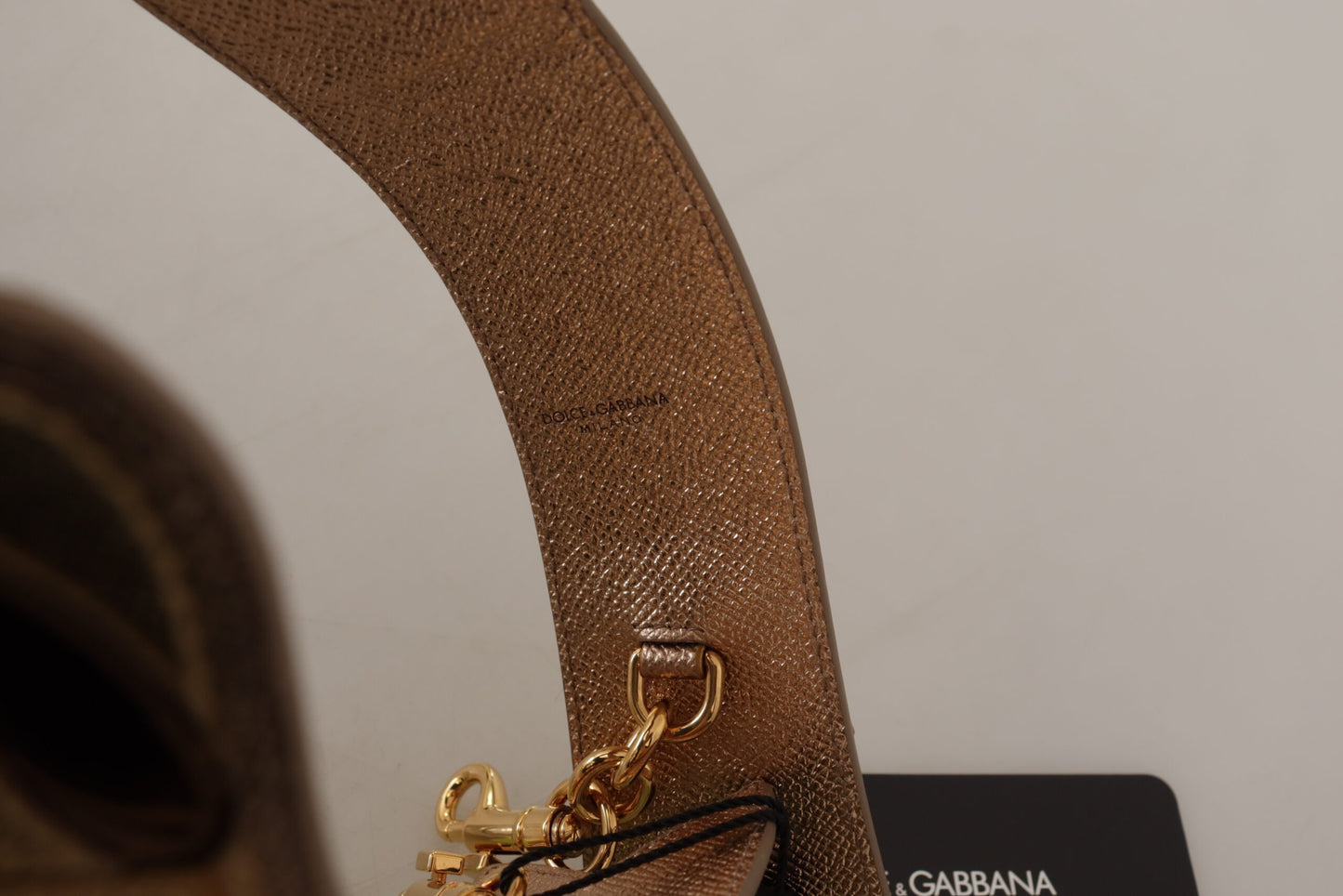 Dolce & Gabbana Gold Leather LOVE Patch Bag Shoulder Strap Curated Luxury Accessories by Orvyn