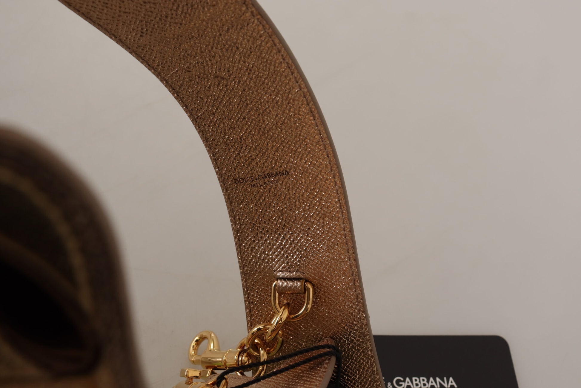 Dolce & Gabbana Gold Leather LOVE Patch Bag Shoulder Strap Curated Luxury Accessories by Orvyn