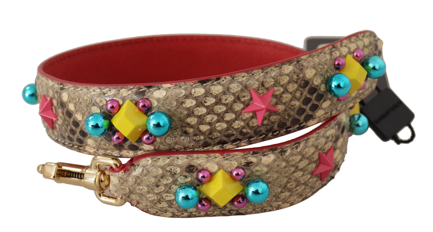Dolce & Gabbana Beige Python Leather Crystals Shoulder Strap Curated Luxury Accessories by Orvyn