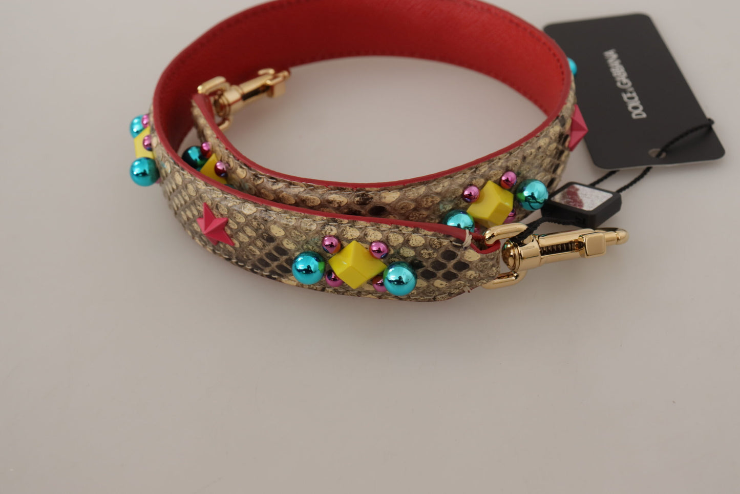 Dolce & Gabbana Beige Python Leather Crystals Shoulder Strap Curated Luxury Accessories by Orvyn