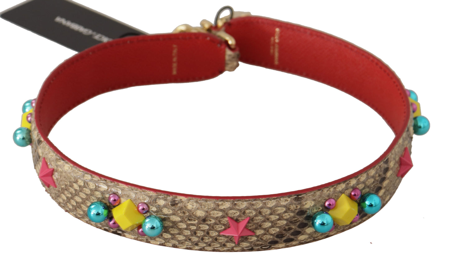 Dolce & Gabbana Beige Python Leather Crystals Shoulder Strap Curated Luxury Accessories by Orvyn