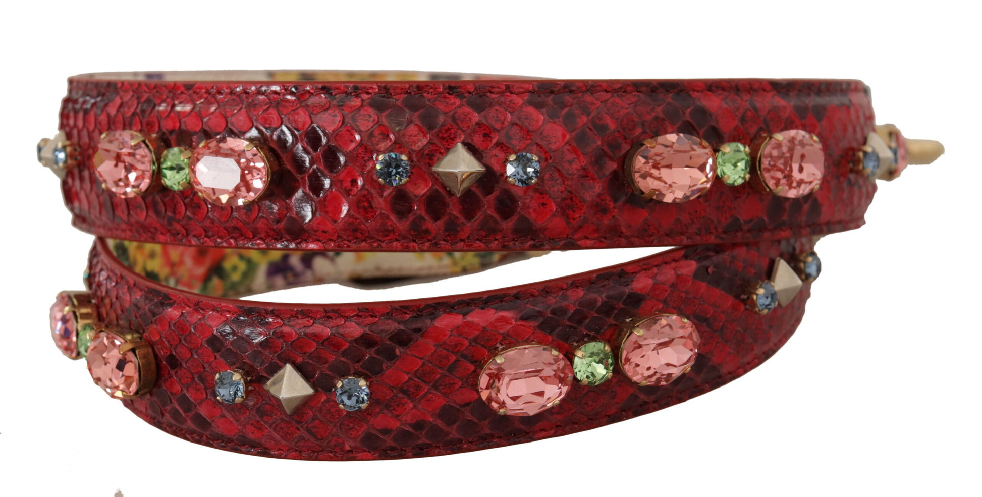 Dolce & Gabbana Red Exotic Leather Crystals Reversible Shoulder Strap Curated Luxury Accessories by Orvyn