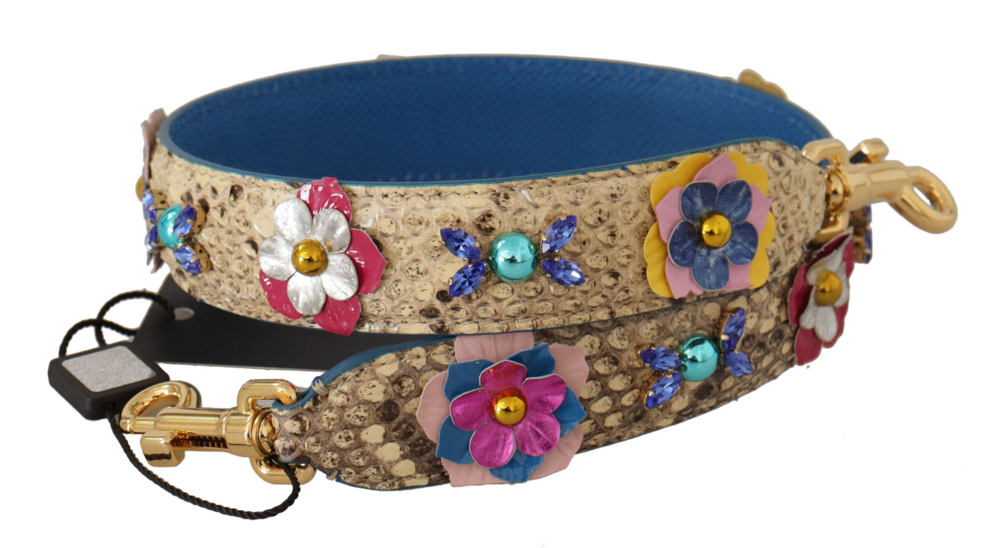 Dolce & Gabbana Beige Python Leather Floral Studded Shoulder Strap Curated Luxury Accessories by Orvyn