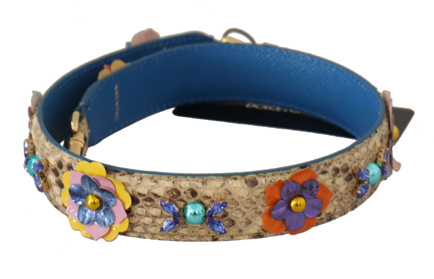 Dolce & Gabbana Beige Python Leather Floral Studded Shoulder Strap Curated Luxury Accessories by Orvyn
