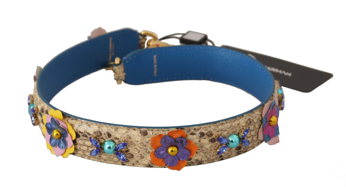 Dolce & Gabbana Beige Python Leather Floral Studded Shoulder Strap Curated Luxury Accessories by Orvyn