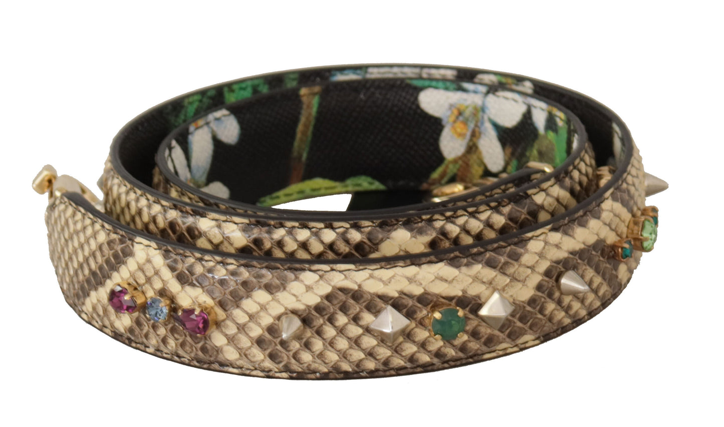 Dolce & Gabbana Beige Exotic Leather Crystals Reversible Shoulder Strap Curated Luxury Accessories by Orvyn