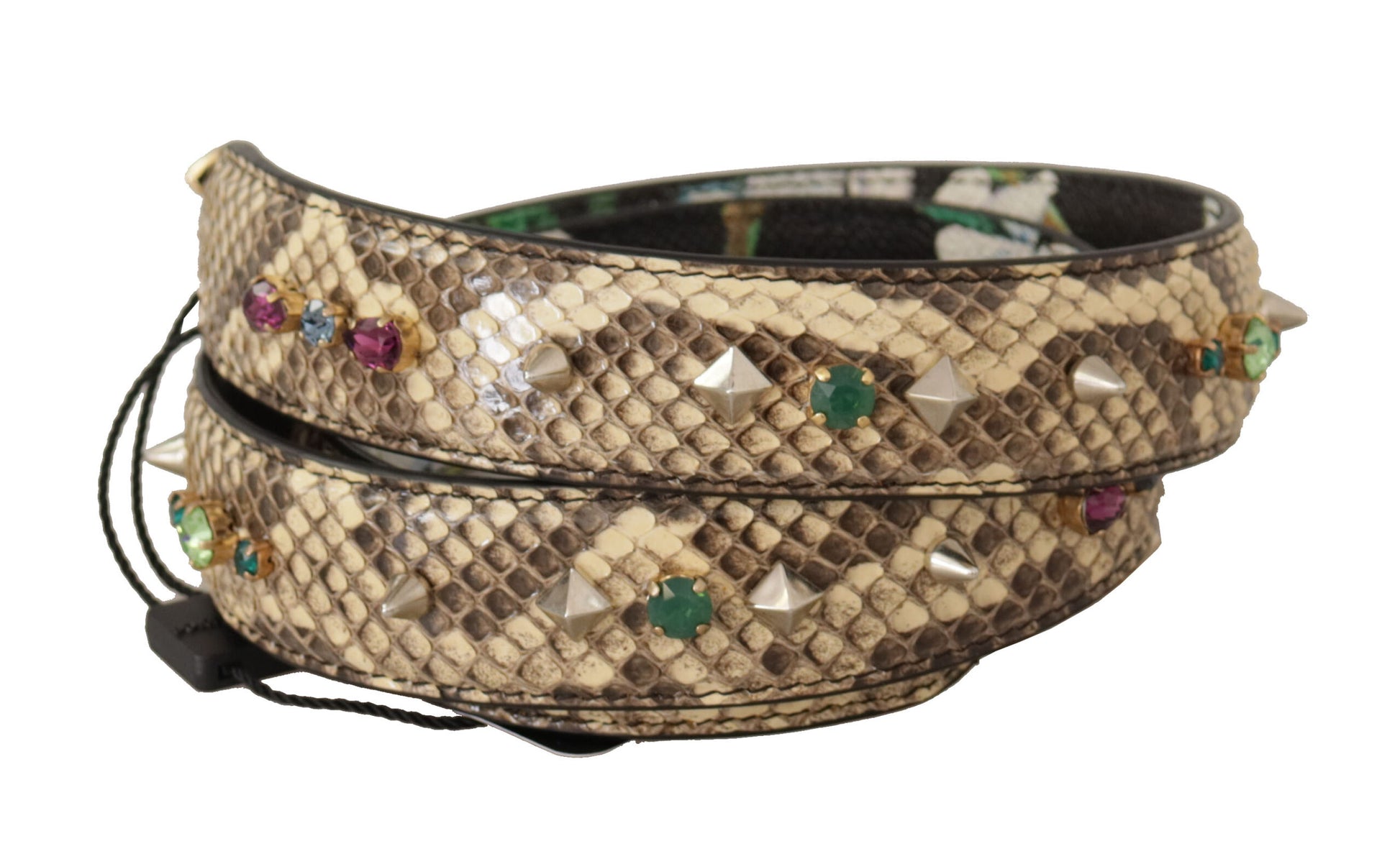 Dolce & Gabbana Beige Exotic Leather Crystals Reversible Shoulder Strap Curated Luxury Accessories by Orvyn