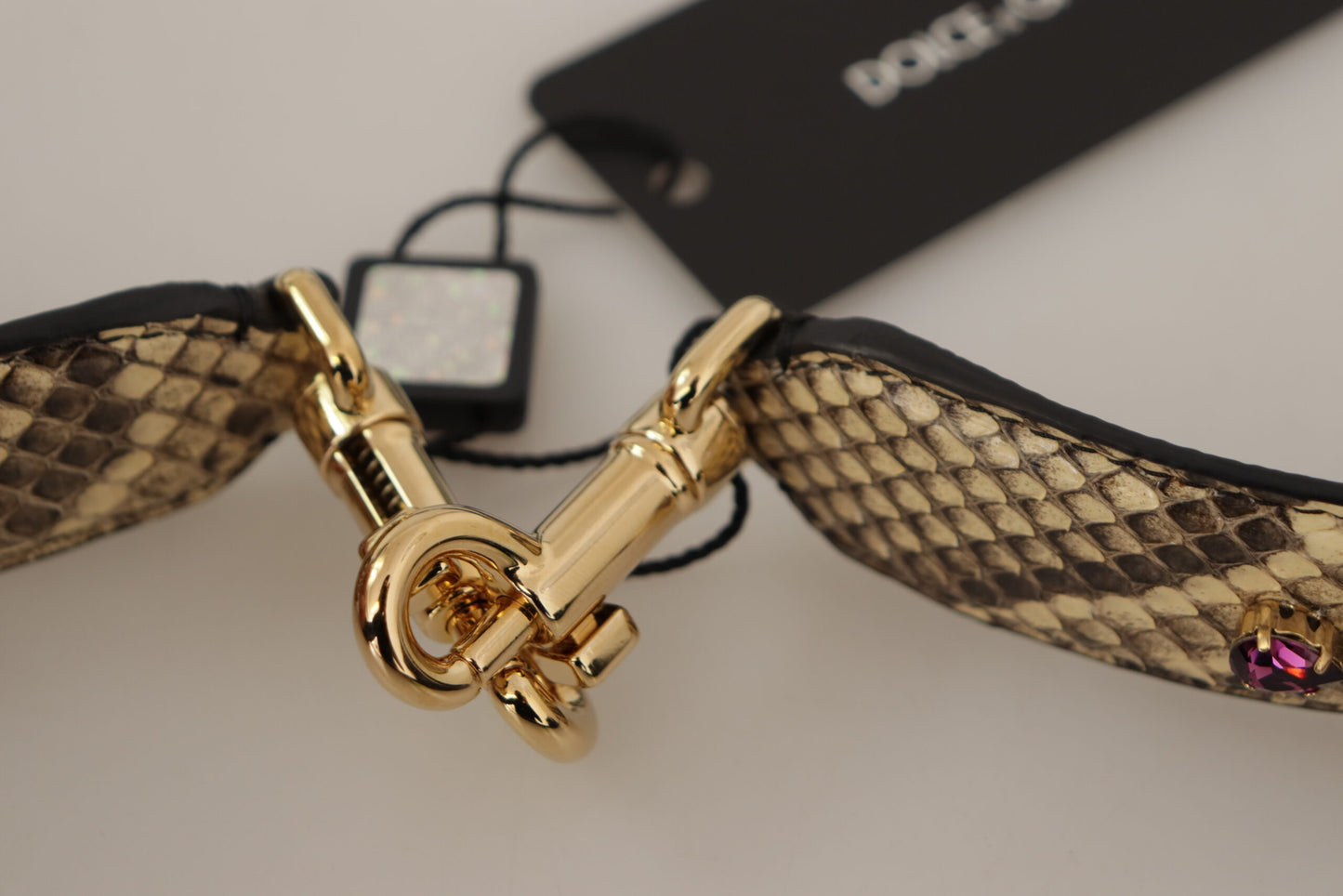 Dolce & Gabbana Beige Exotic Leather Crystals Reversible Shoulder Strap Curated Luxury Accessories by Orvyn