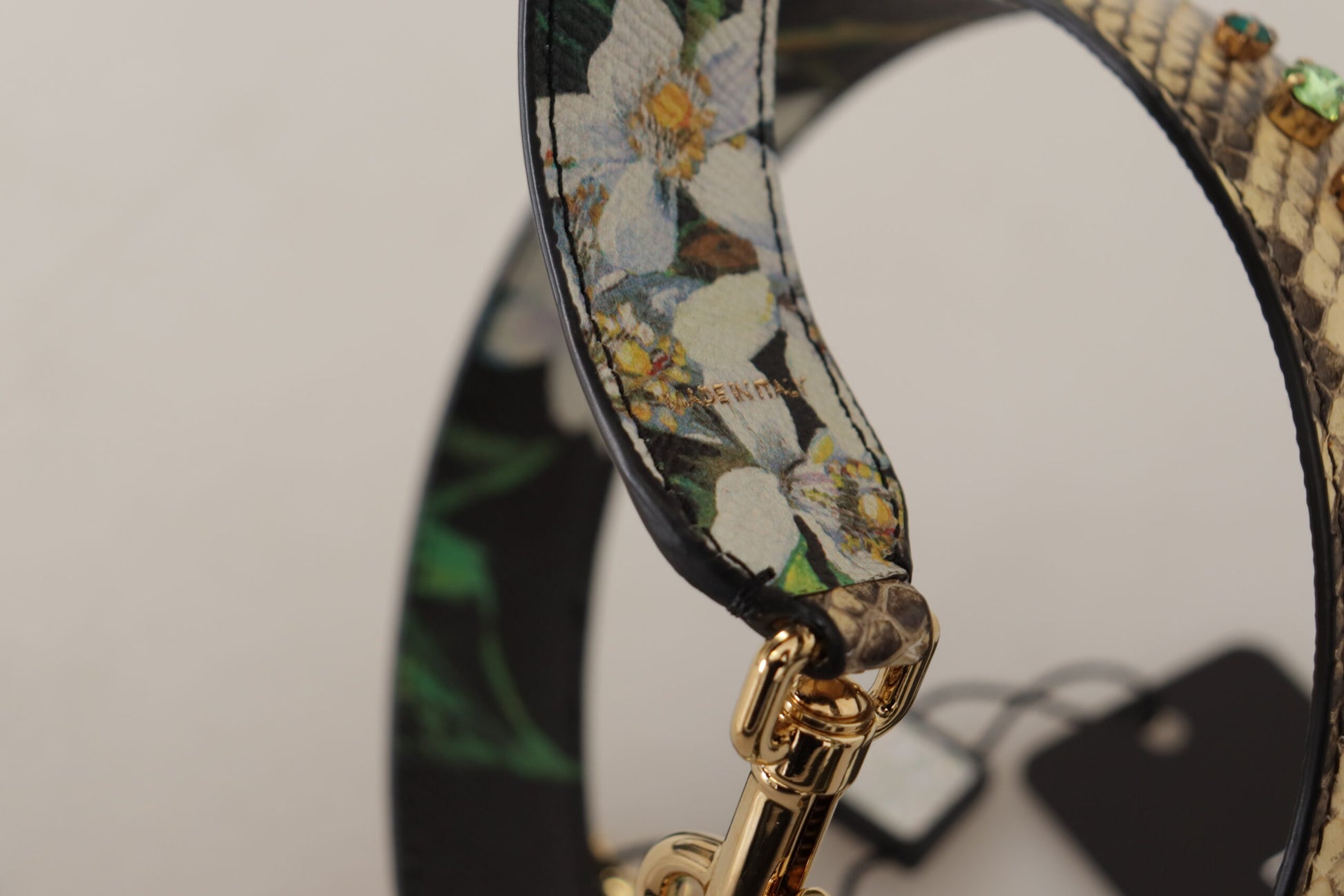 Dolce & Gabbana Beige Exotic Leather Crystals Reversible Shoulder Strap Curated Luxury Accessories by Orvyn