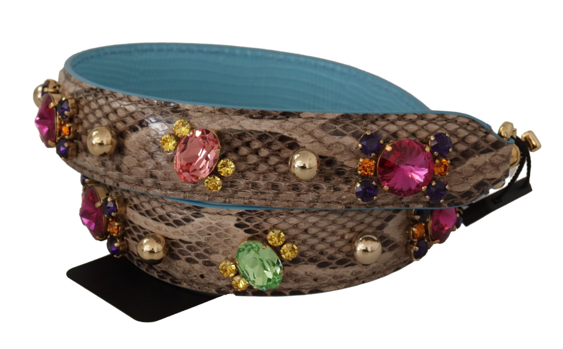 Dolce & Gabbana Brown Exotic Leather Crystals Shoulder Strap Curated Luxury Accessories by Orvyn