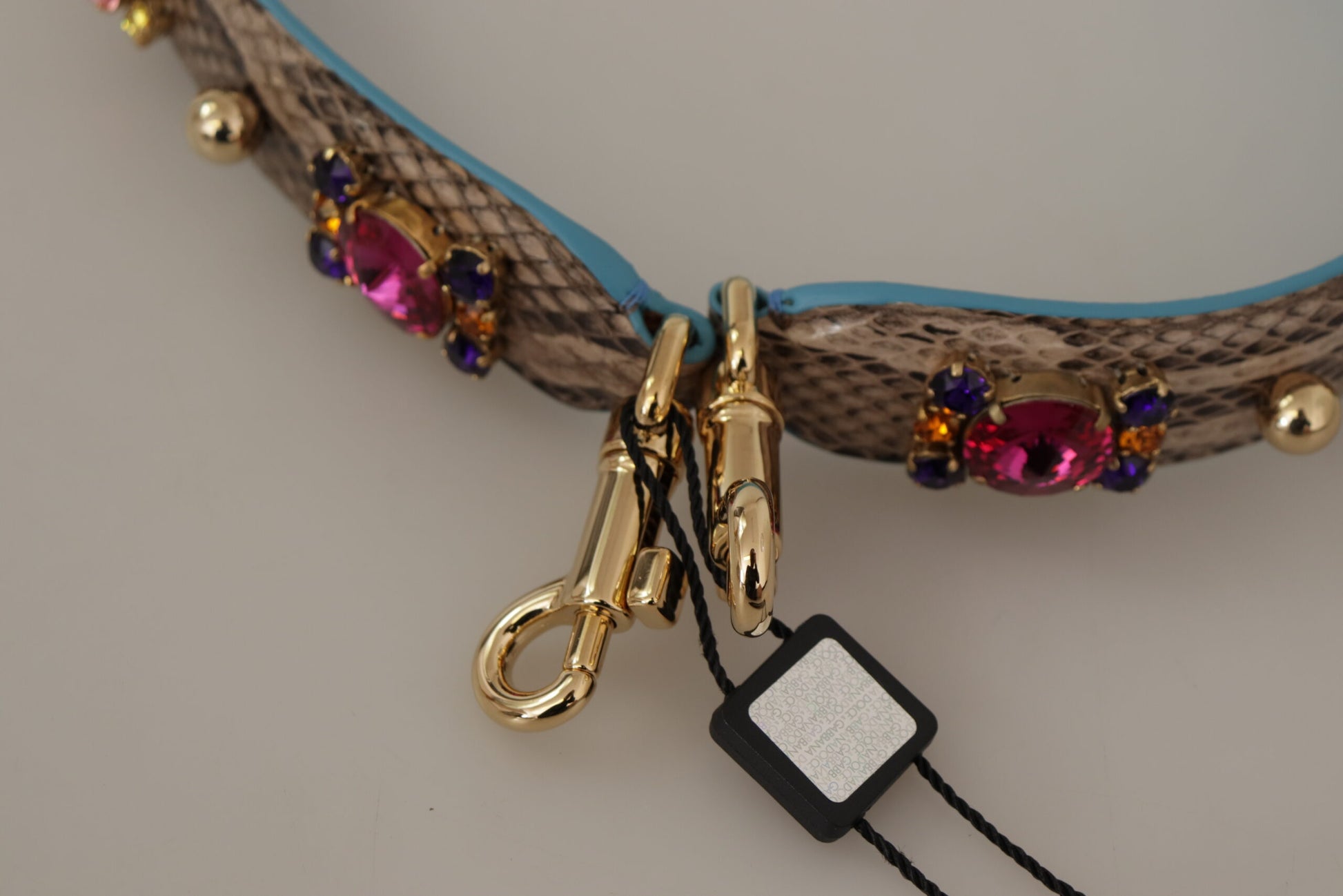 Dolce & Gabbana Brown Exotic Leather Crystals Shoulder Strap Curated Luxury Accessories by Orvyn