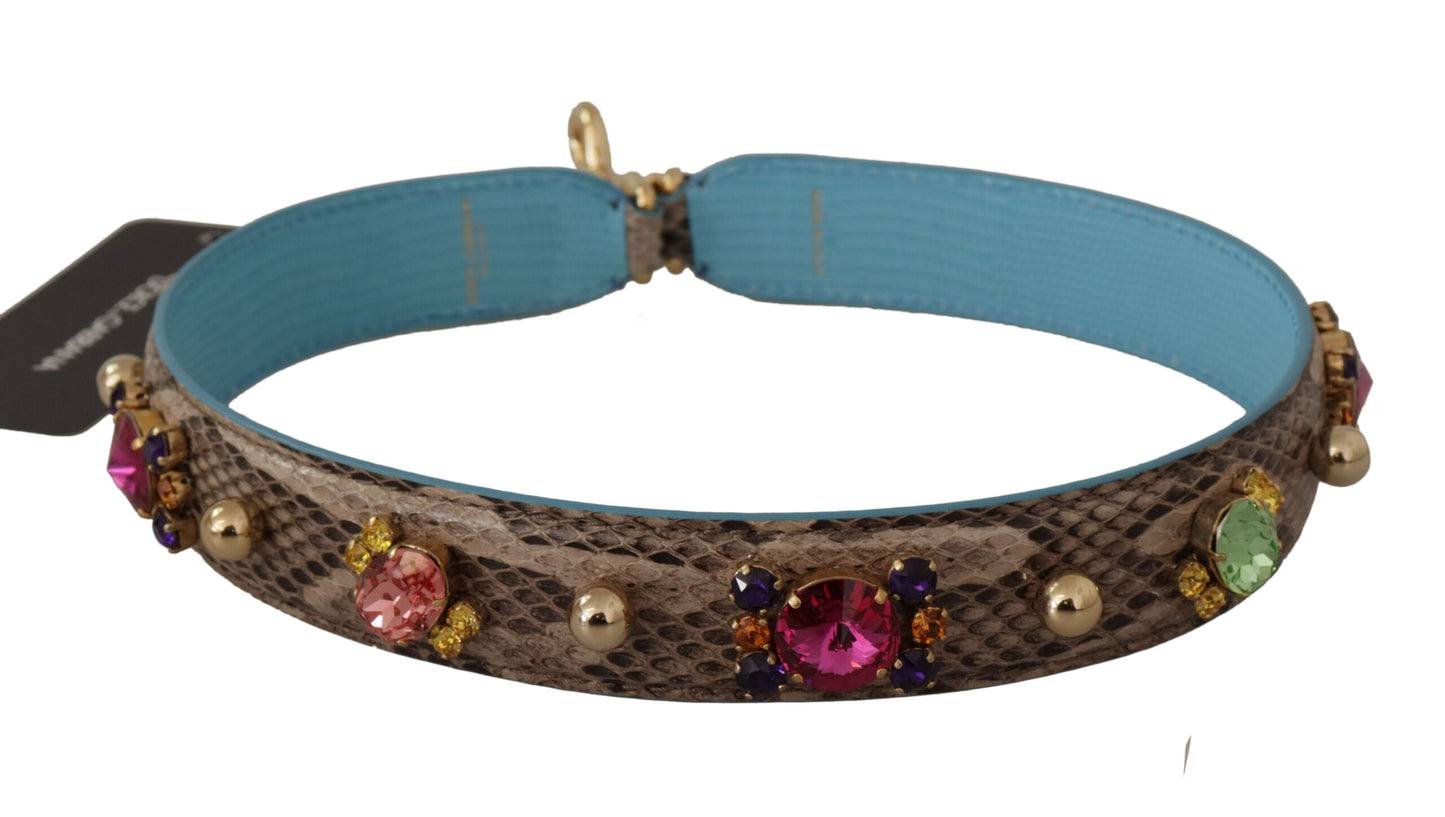 Dolce & Gabbana Brown Exotic Leather Crystals Shoulder Strap Curated Luxury Accessories by Orvyn