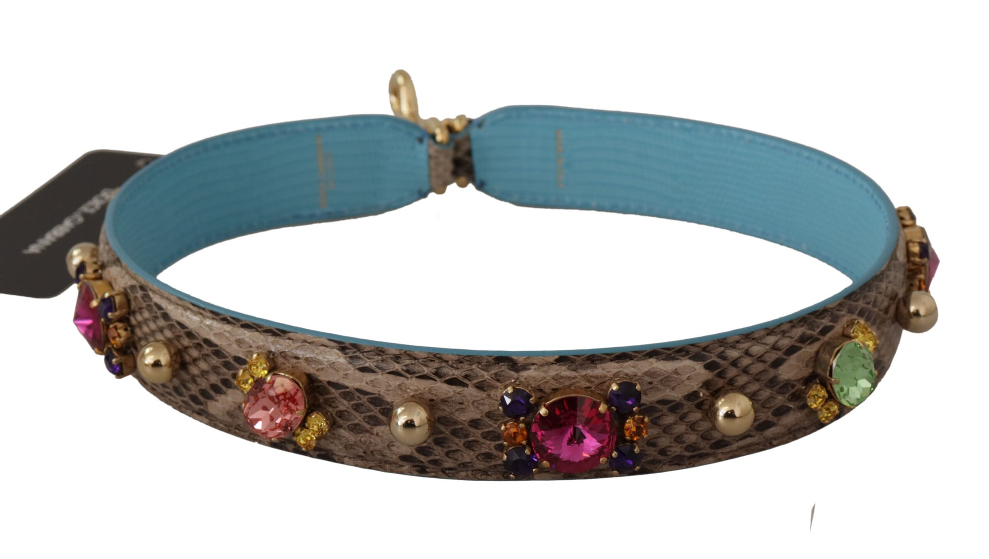 Dolce & Gabbana Brown Exotic Leather Crystals Shoulder Strap Curated Luxury Accessories by Orvyn