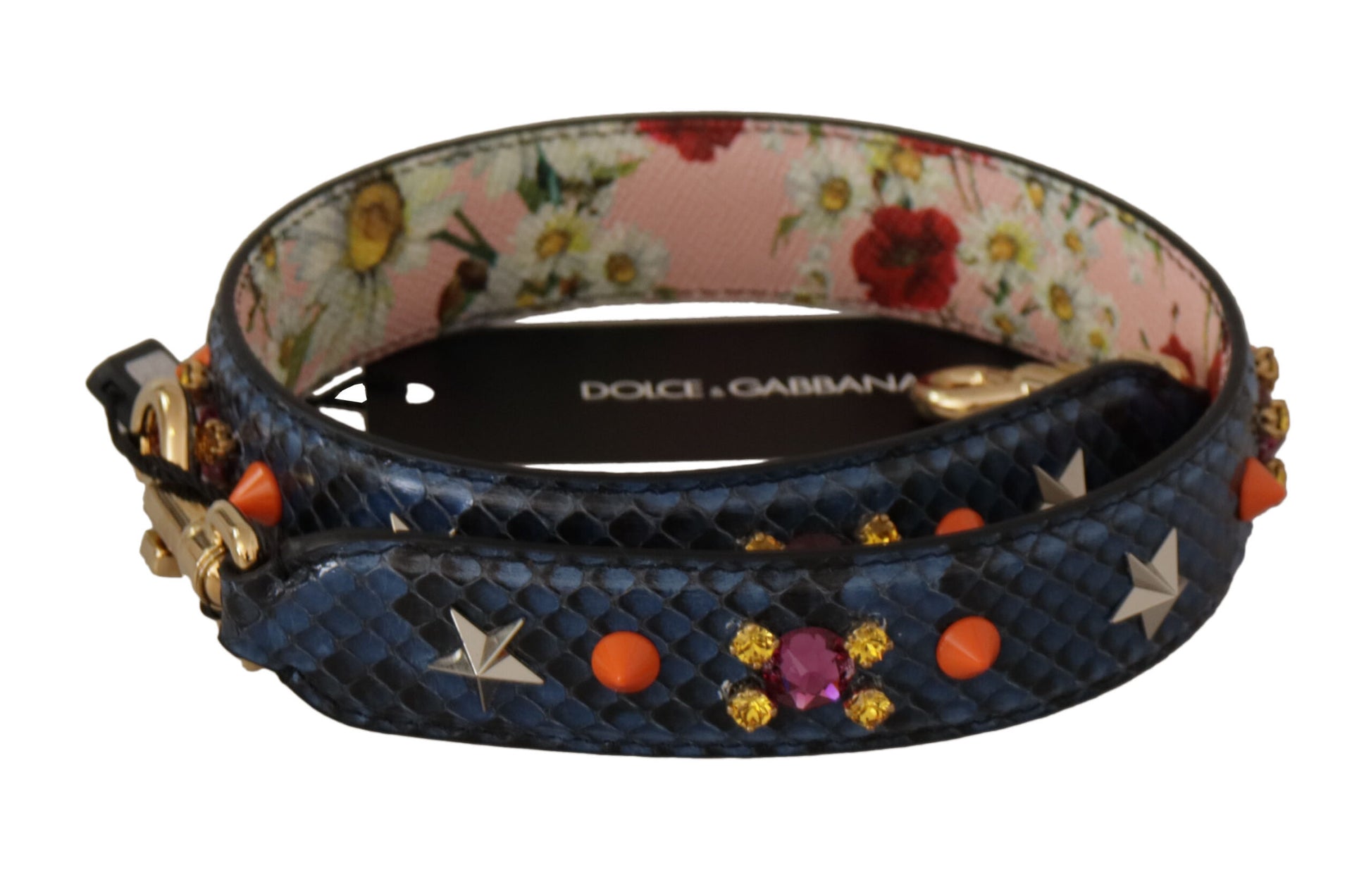 Dolce & Gabbana Blue Exotic Leather Crystals Reversible Shoulder Strap Curated Luxury Accessories by Orvyn