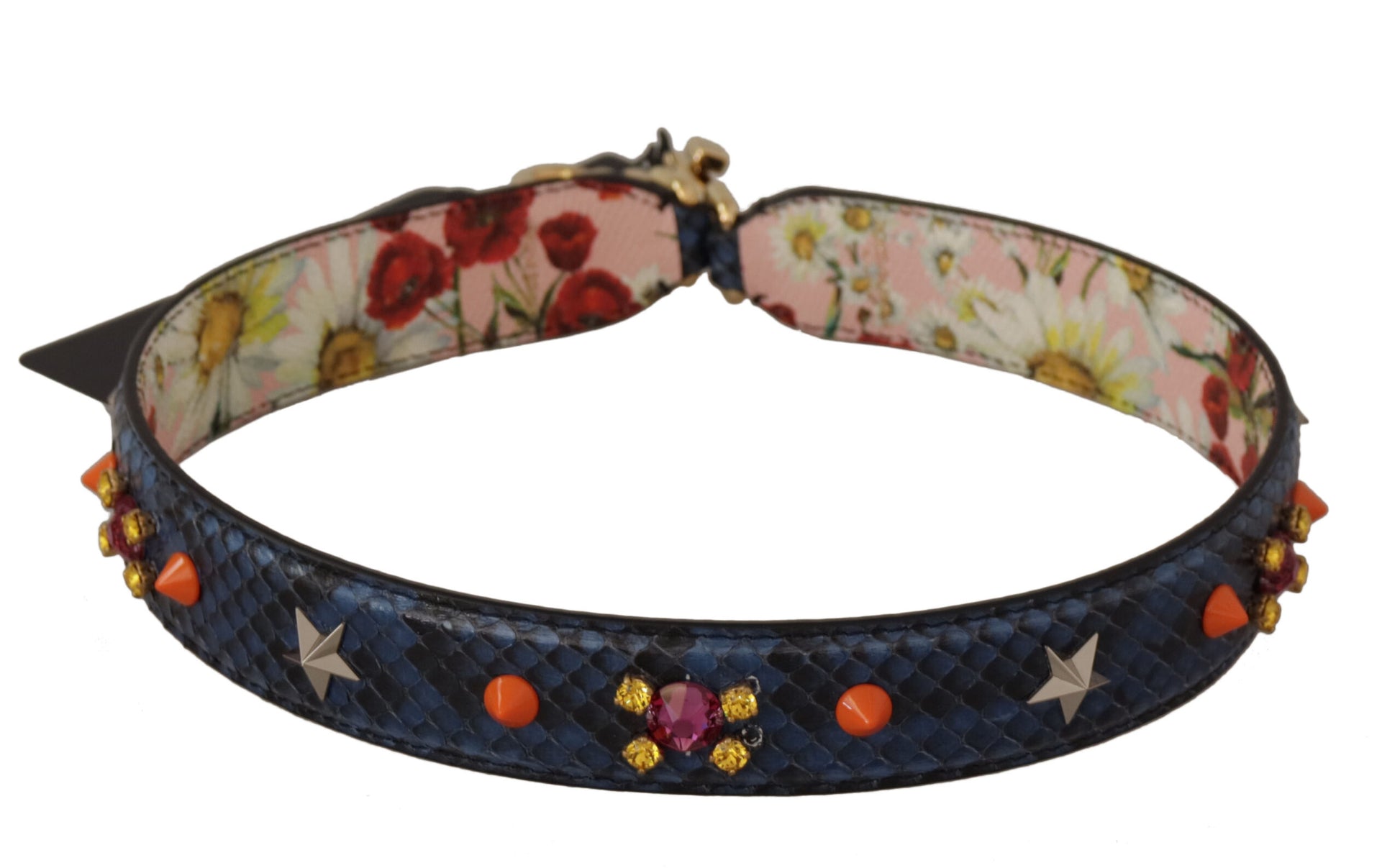 Dolce & Gabbana Blue Exotic Leather Crystals Reversible Shoulder Strap Curated Luxury Accessories by Orvyn